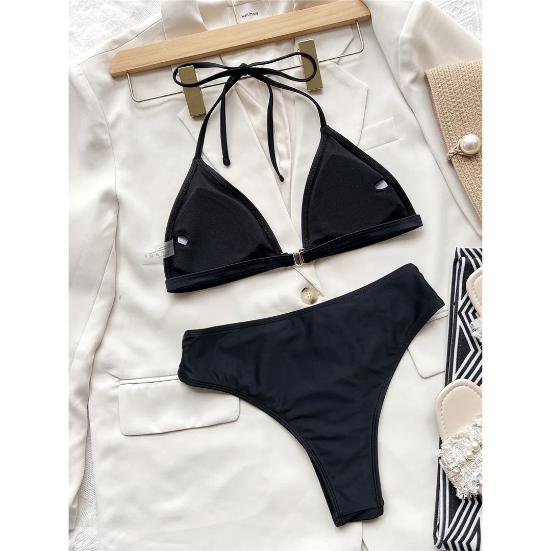 Sexy Neckholder-Bikini mit Riemchen und mittelhohem Bund, Damen-Badeanzug, zweiteiliges Bikini-Set, gepolsterter Badeanzug, Badebekleidung, Schwimmanzug V3635 – Detail 9