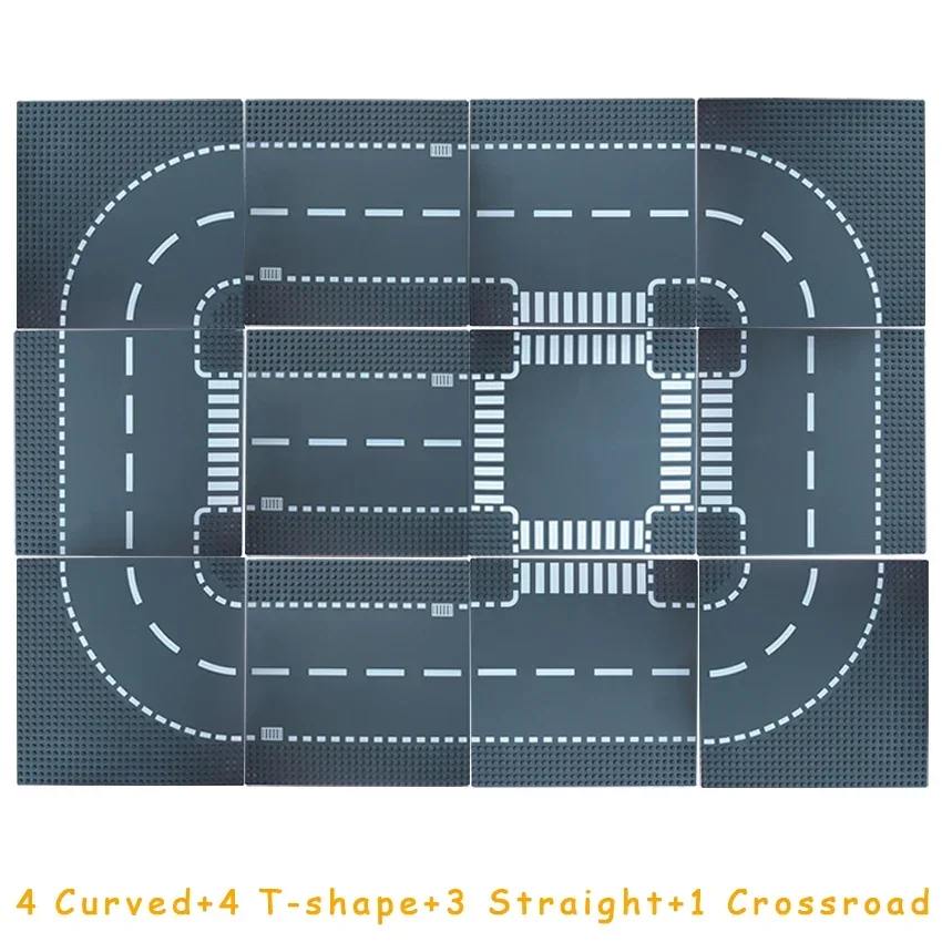 

City Road Street Baseplate Set Classic Straight Crossroad Curve T-Junction Building Blocks Small Particle Base Plate DIY Bricks