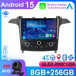 Android 15 For Ford S Max S-MAX 2006-2015 For Ford Galaxy 2014 Auto Radio Stereo Multimedia Player GPS Navigation HDR QLED