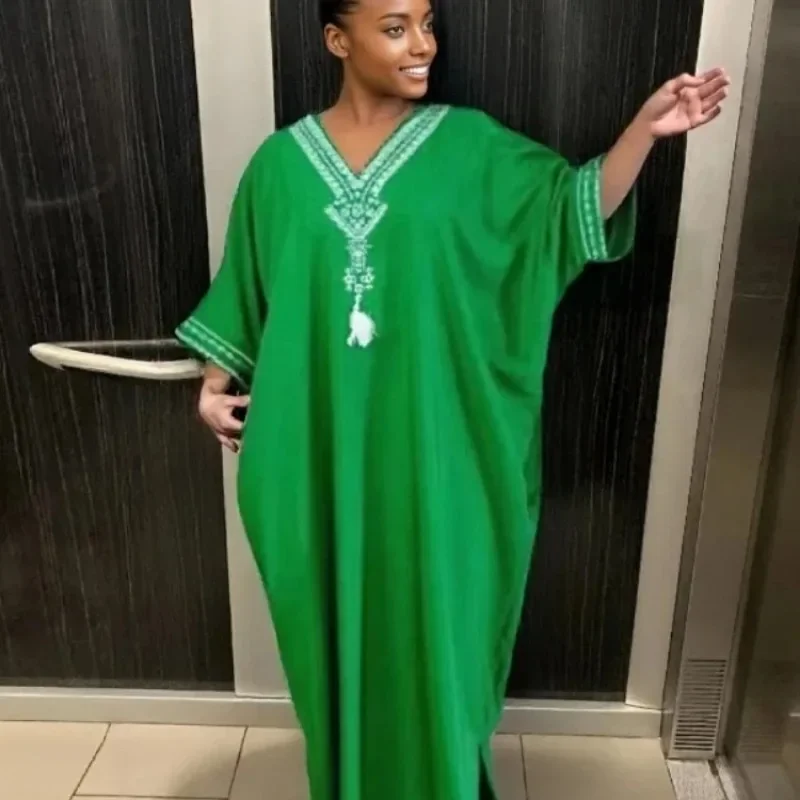 

Роскошный Анкара Абая для женщин, повседневный халат с длинными рукавами и африканской вышивкой, модный свободный крой на Ближнем Востоке, в Дубае, 2025 г.