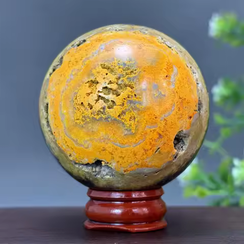 Natural Rare Bumblebee Jasper Mineral Quartz Ball Therapy Meditation Aura Witchcraft Energy Home Decoration+Base