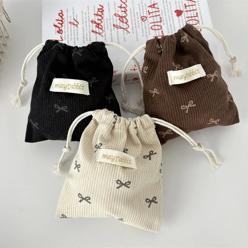 

Вельветовые косметички на шнурке с милым цветочным принтом, портативные тканевые сумки для хранения помады, косметики и мелочей