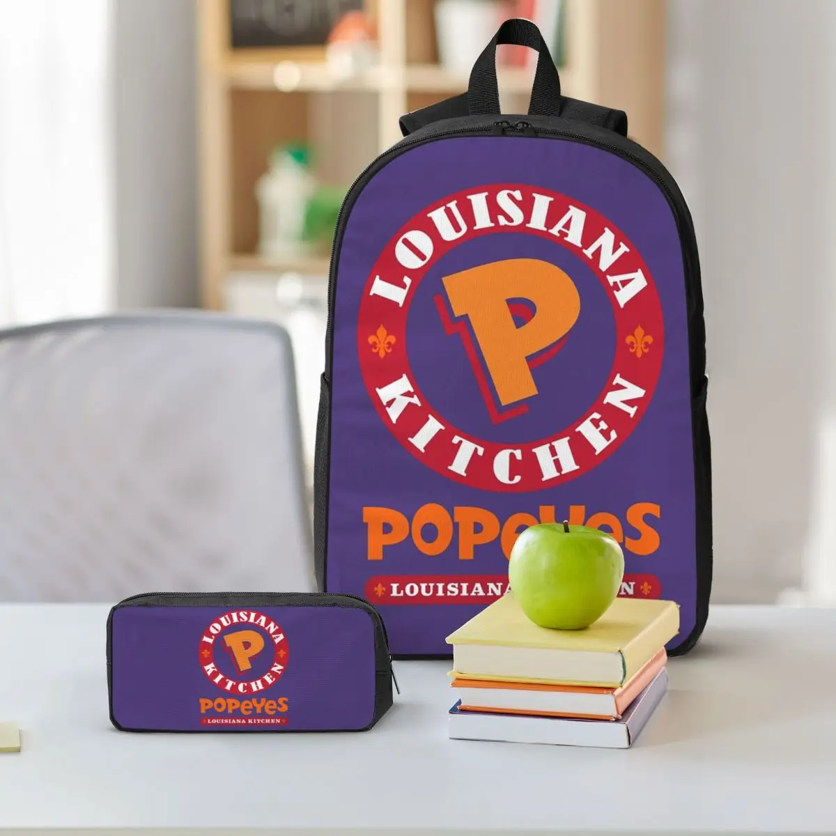 Popeyes Louisiana Kitchen Logo Backpack Boys Girls BookBag School Bag Shoulder Bags 3ps Insulated Lunch Bag Pencil Case