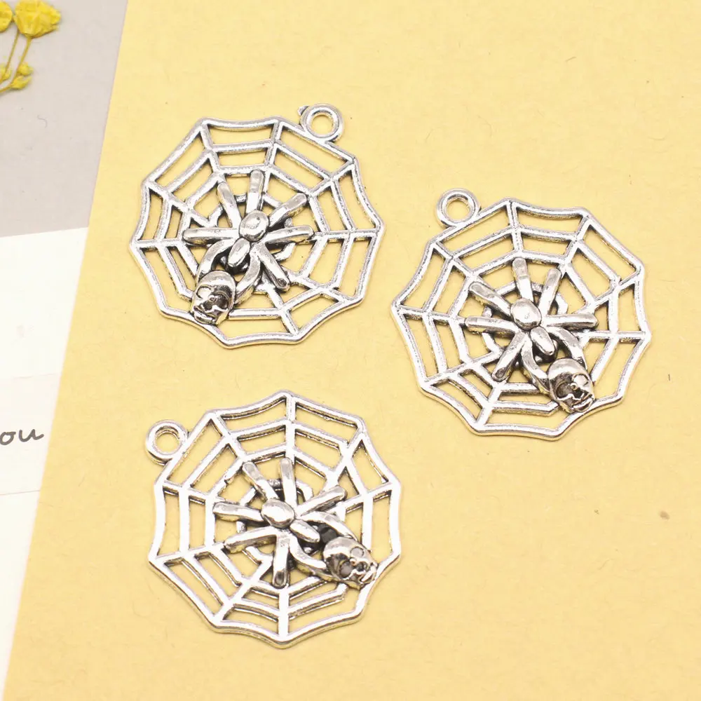 

5pcs 26x30mm Spider Webs Charms Jewelri Pendant Component Jewelry Diy Antique Silver Color