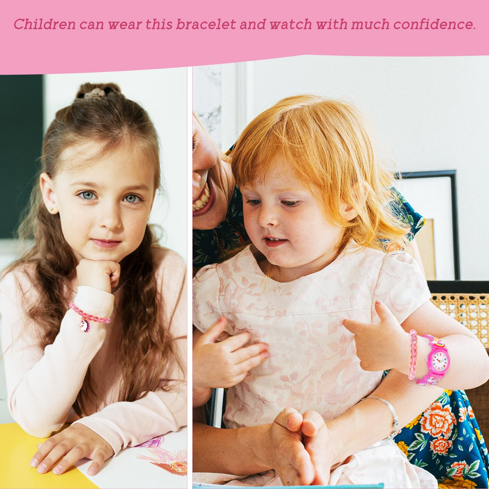 1Set Pink Unicorn Watch and Bracelet Girls Cartoon Digital Beaded Wristwatch Gift Set Watch and Bracelet Set Unicorn Wristwatch