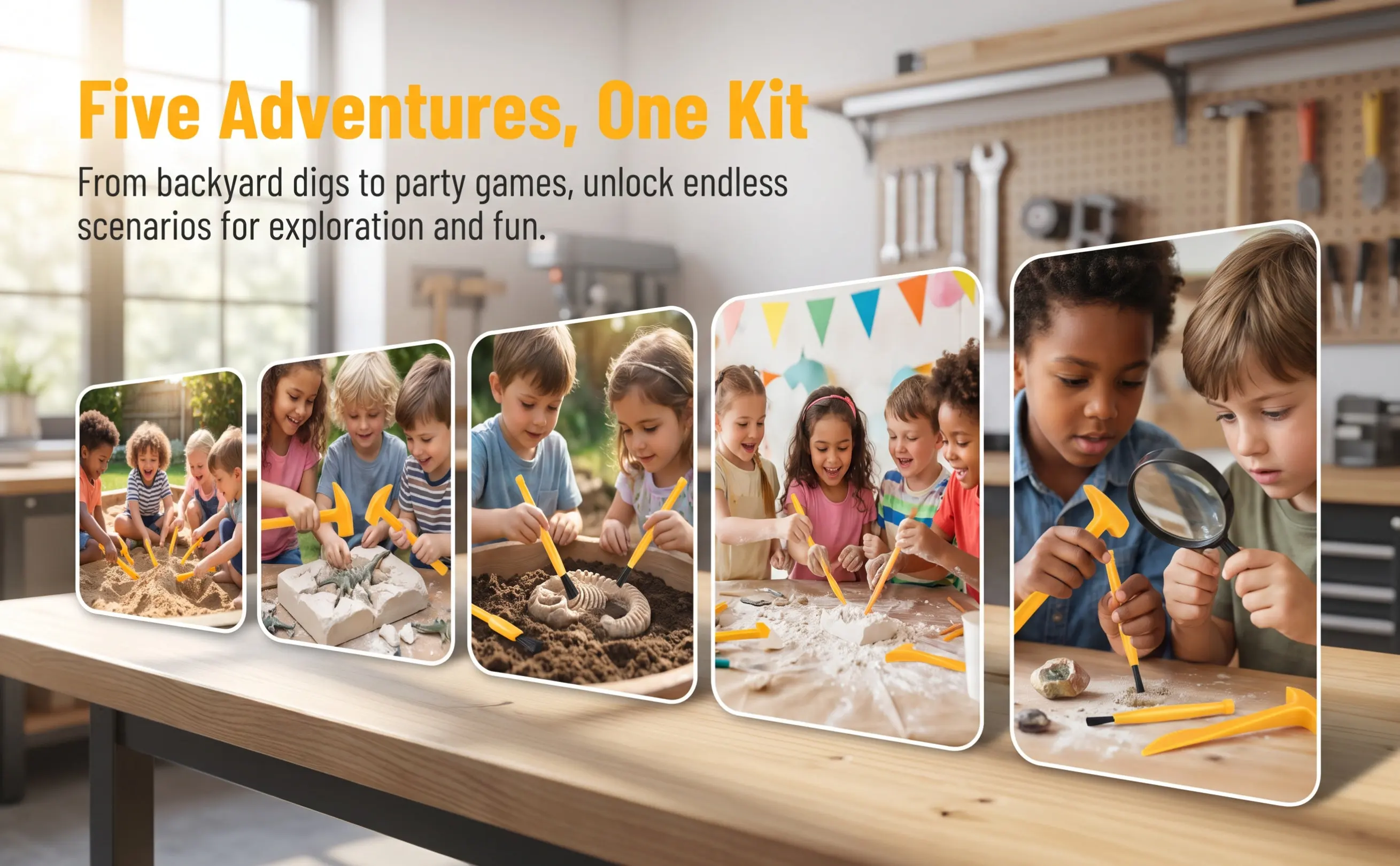 8Sets Kids Dig Kit Tools - Plastic Excavation Tools for Rock Digging Kit - Small Hammer Chisel Brush for Pretend Play Digging