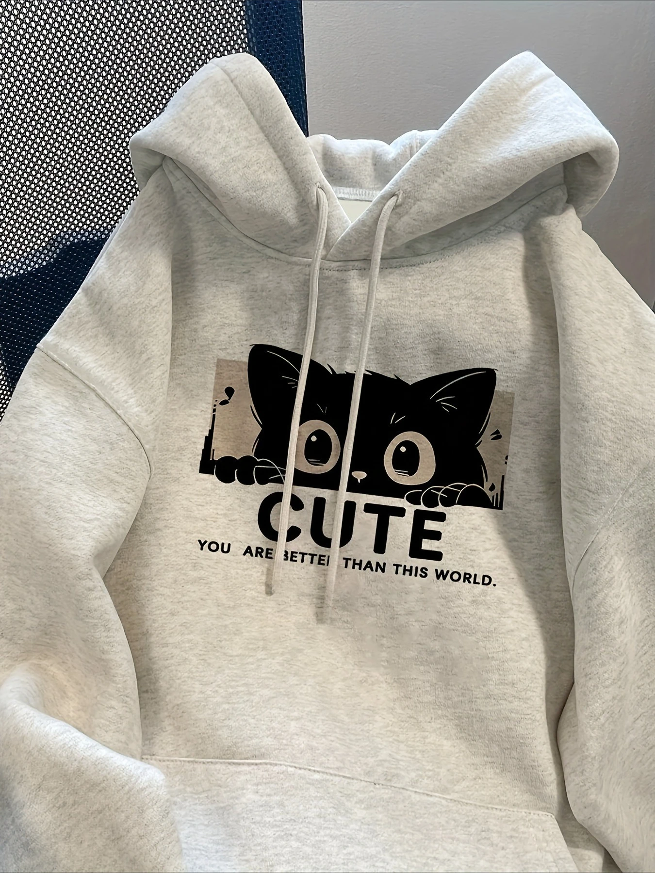 Felpa con cappuccio da donna streetwear casual autunno e inverno con stampa simpatico gatto nero