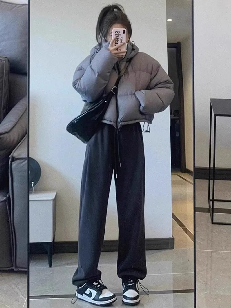 بنطال واسع الساق مرن عالي الخصر للنساء خريف واسع الساق سهل العناية موضة عصرية عصرية نشاط خارجي قابل للتعديل مطوي بسيط