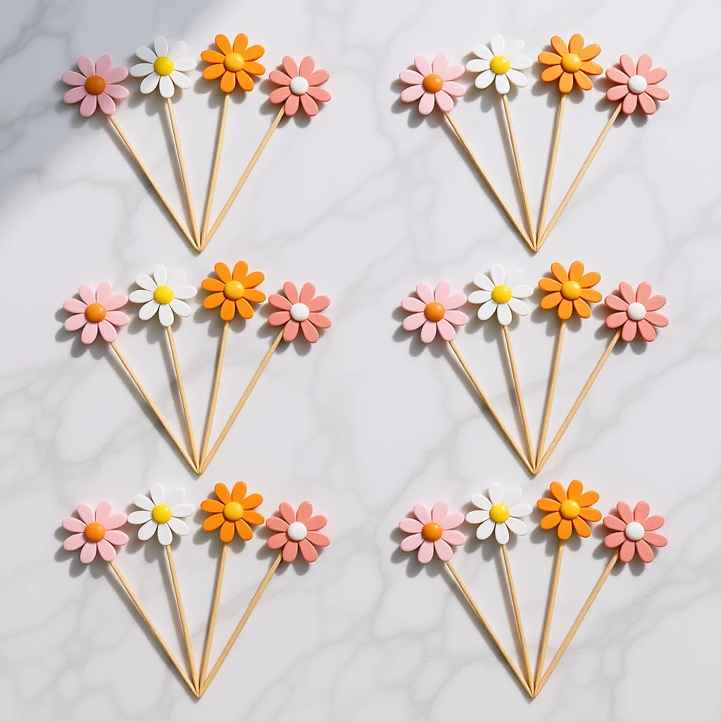 

40Pcs Cake Toppers Daisy Flower Picks Cake Decoration Supplies Birthday Wedding Party Dessert Table Decor Flower Toppers