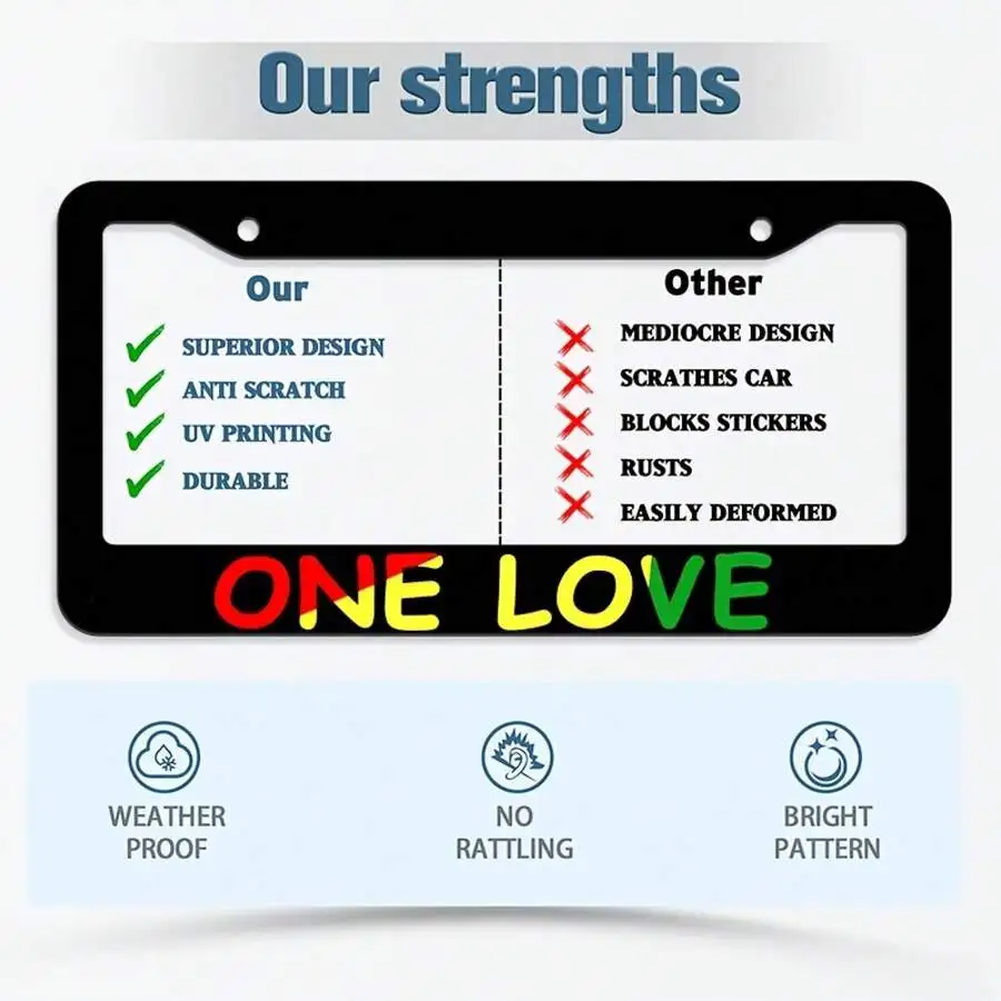 

Aluminum Car License Plate Frame With One Love Design Weatherproof Durable For Most Vehicles