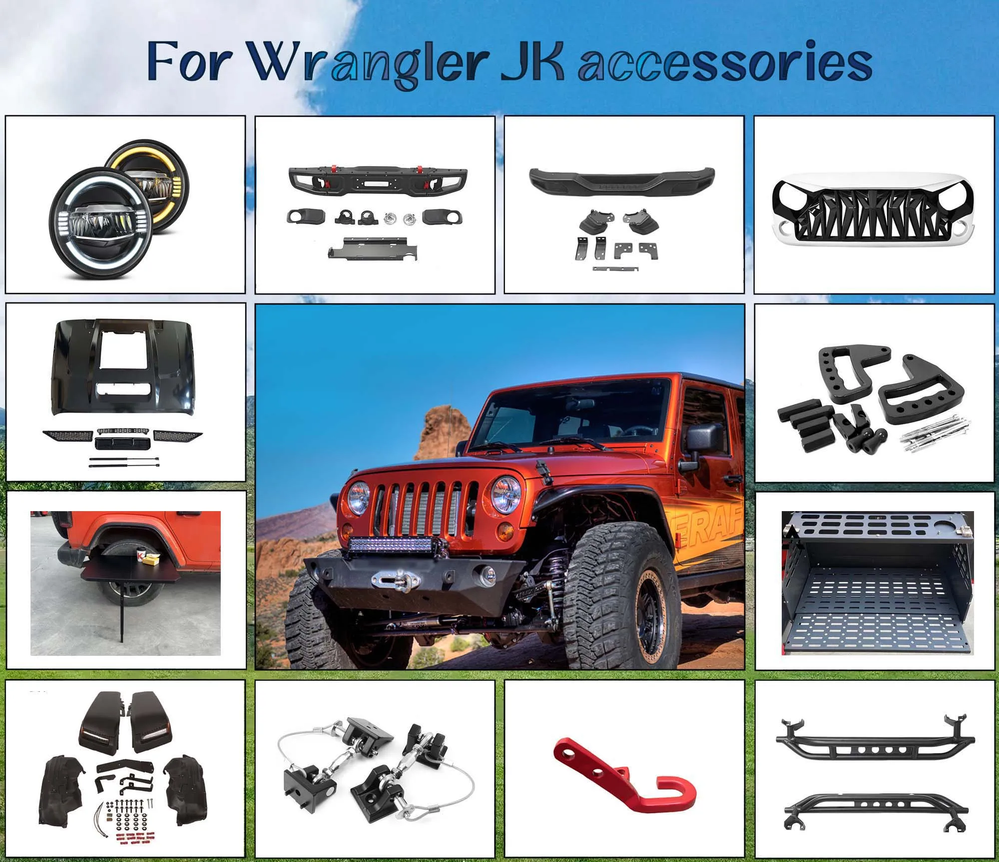 Car modified accessories rear spoiler for Jeep JK 2007 LED light trunk tail roof wing trim spoiler for 2017 JK wrangler parts