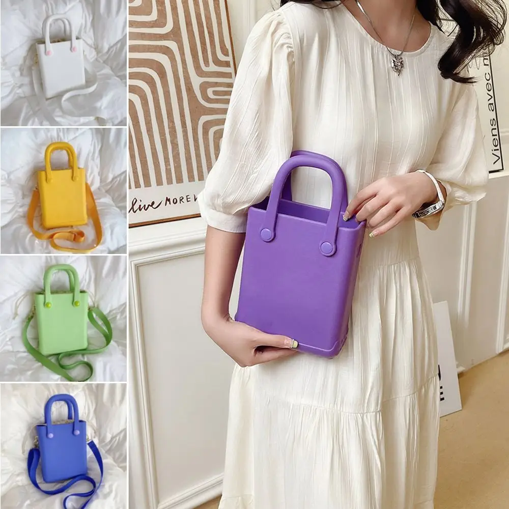 

DIY EVA Beach Bag Waterproof Soft Tote Bag Solid Color Non-slip Jelly Handbag for Woman