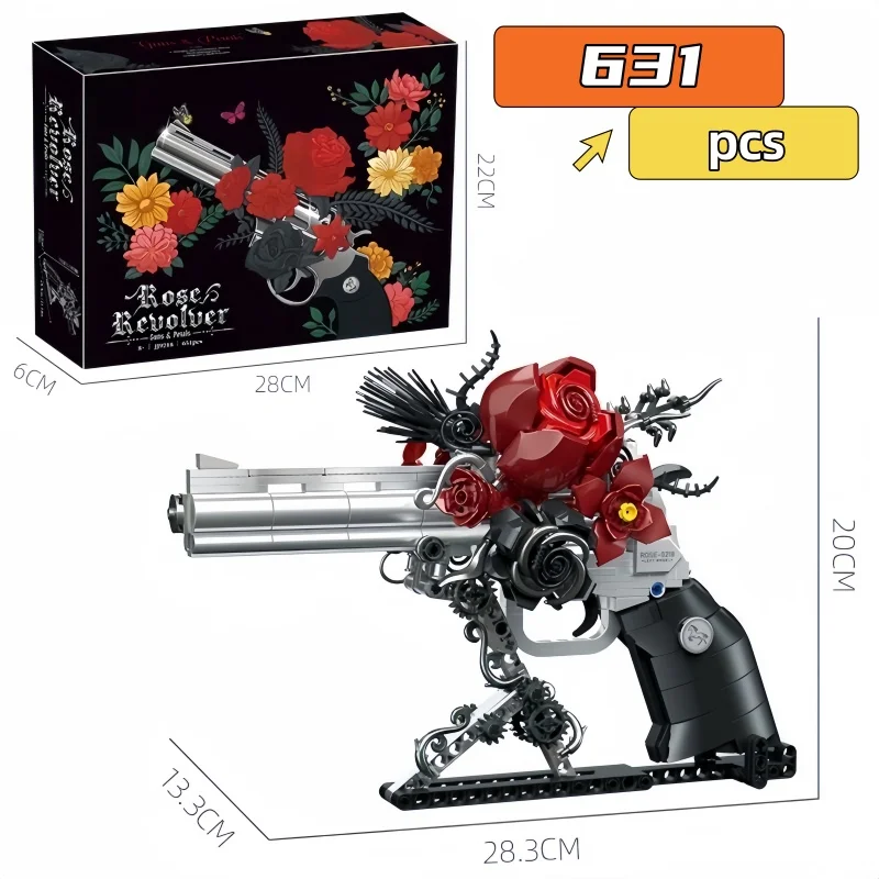 

631Pcs Rose Revolver Mechanical Model Assembly Building Blocks Moc Home Decoration Toy Gift Adult Gift