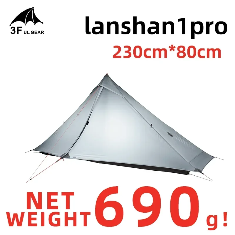 3F UL GEAR Official Lanshan 1 Pro Tent Outdoor One Person Ultralight Camping Tent 3 Season Professional 20D Silnylon Rodless view 2