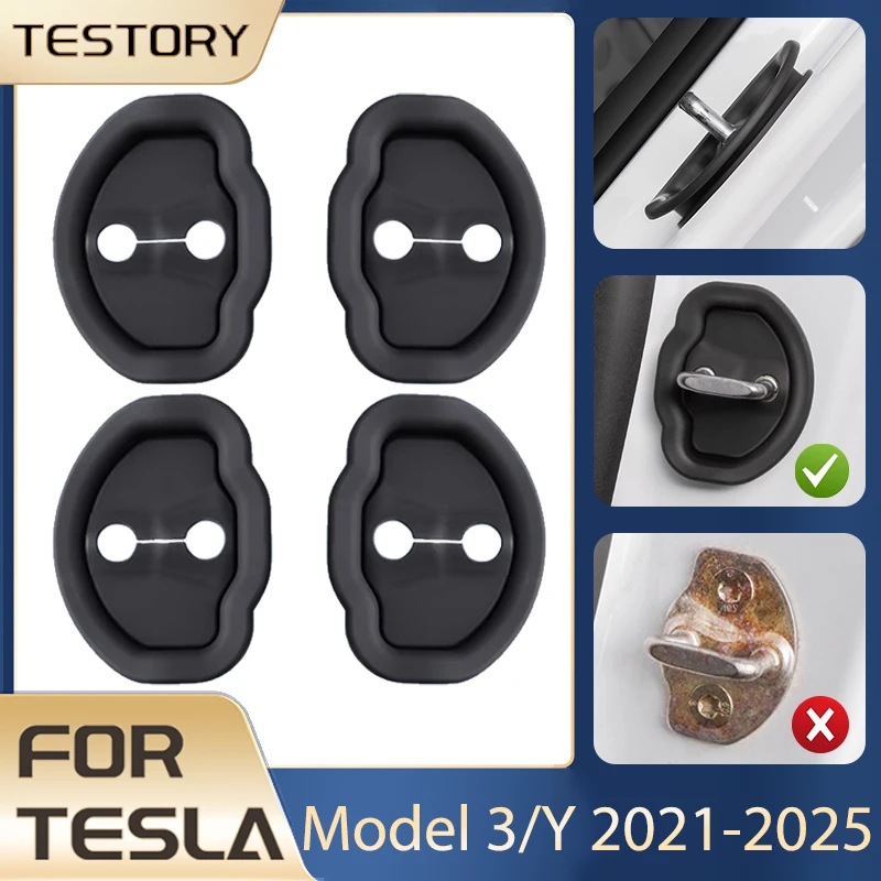 4Pcs/Set Door Lock Silicone Protector Cover for Tesla Model 3/Y 2021-2025 Accessories Prevent Rust Shock-Absorbing Anti-Scratch