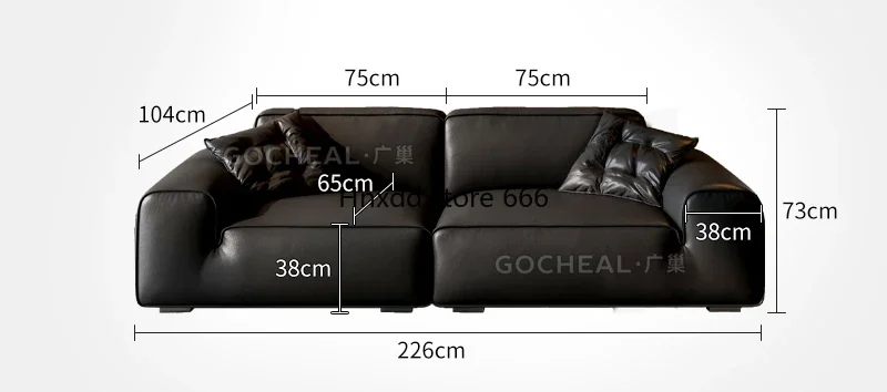 Italian minimalist leather sofa living room first layer cowhide black tofu block sofa