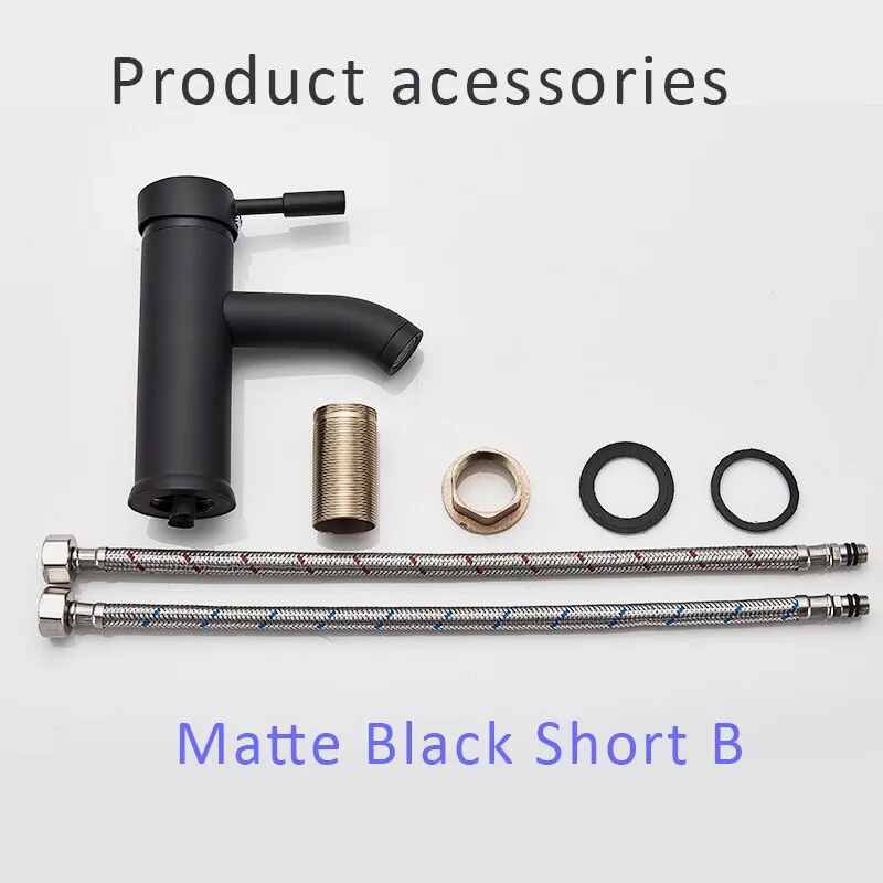 Matte Black Bathroom Faucet Minimalist Hot Cold Water Sink Mixer Tap Deck Mount Stainless Steel Basin Faucet Single Hole Tapware