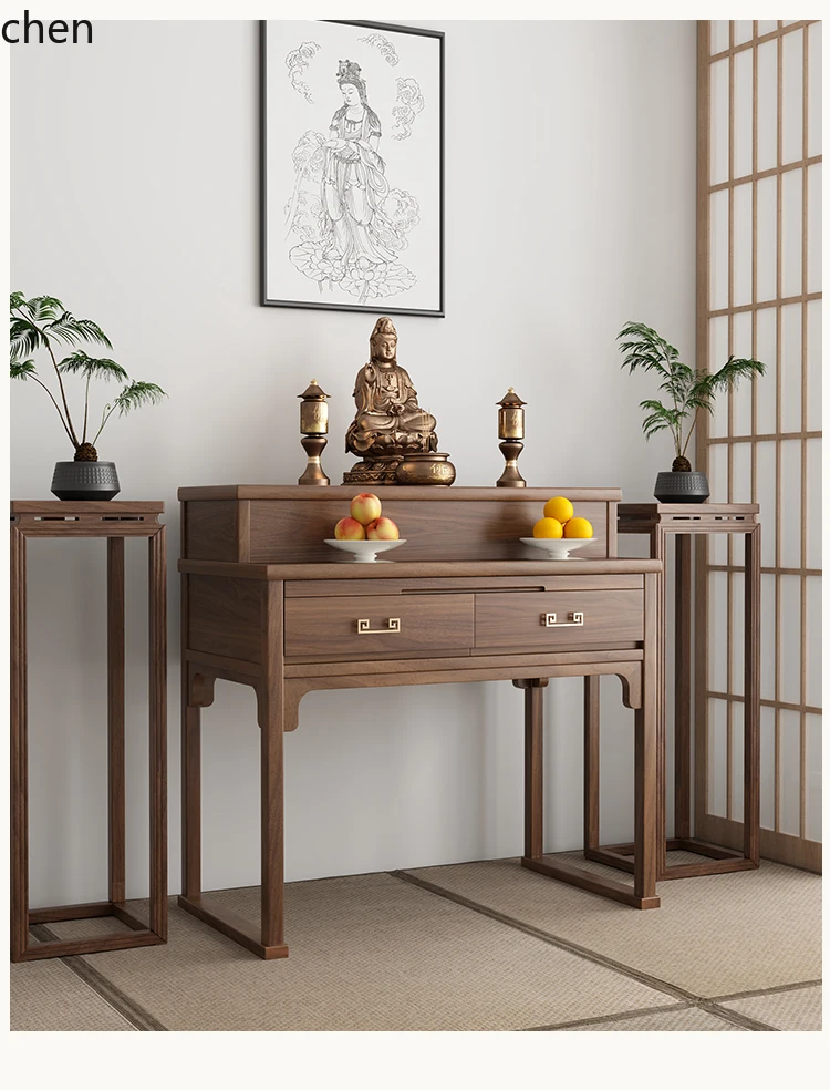 CZ  simple offering incense table black walnut Buddha shrine table  solid wood incense table