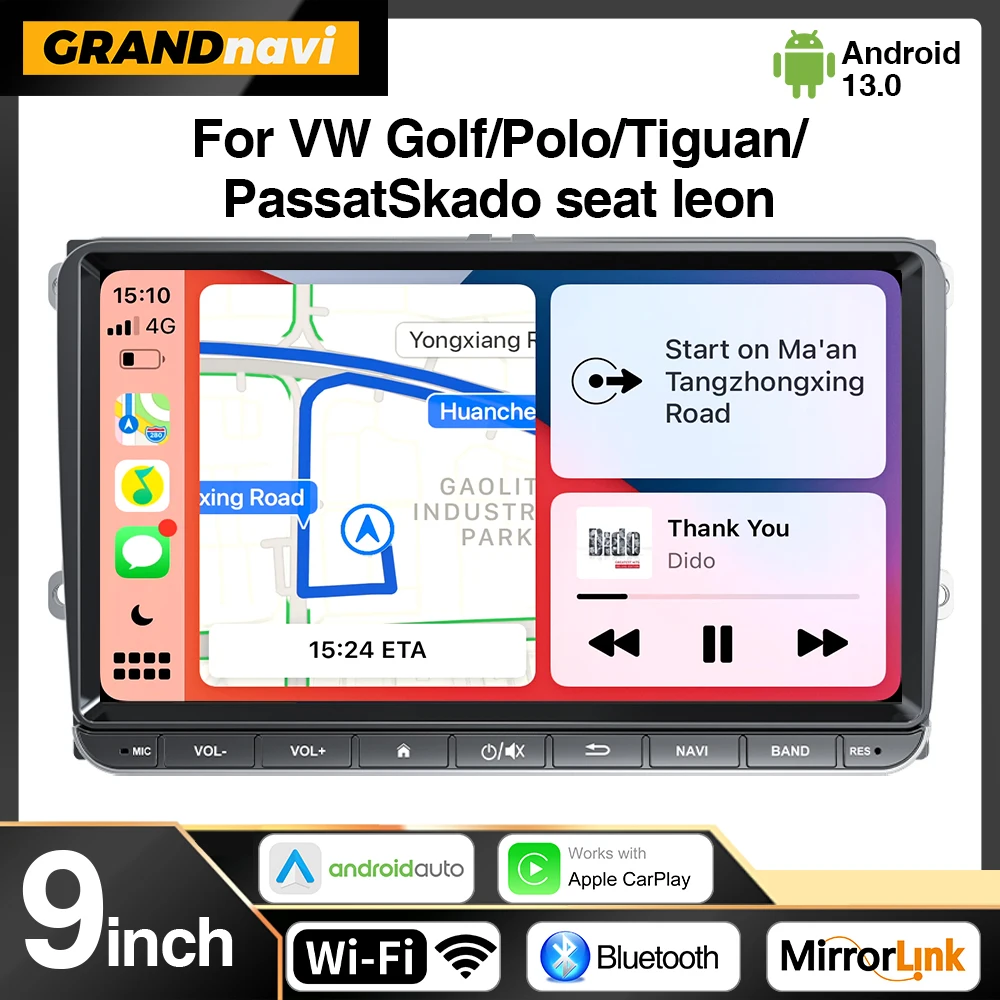 GRANDnavi Android 13 Car Radio Multimedia Player For Volkswagen VW Polo Jetta Skoda Octavia 2 Golf 5 7 Touran GPS Navigation