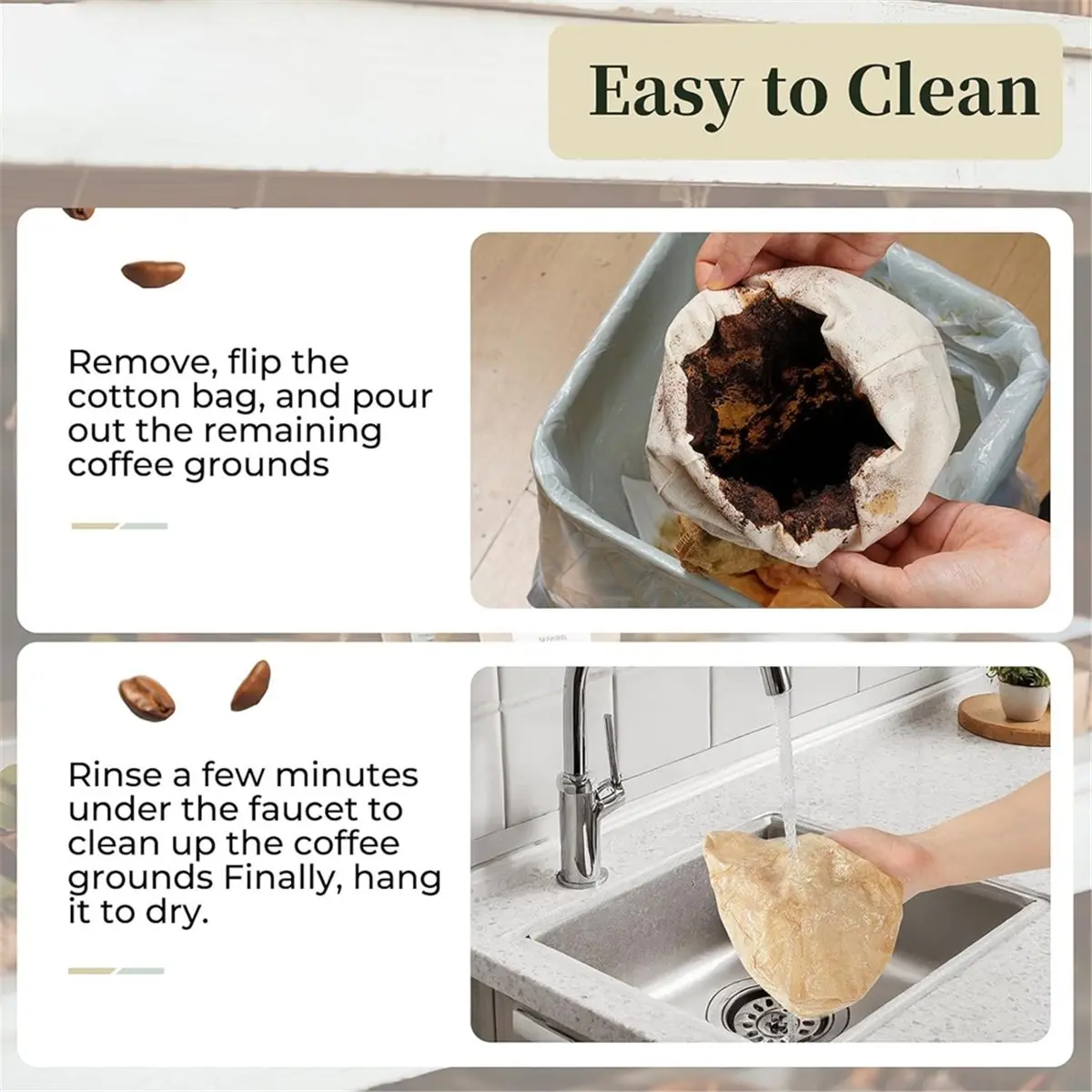 BAAQ Eusable Cold Brew Bags & Cold Brew Coffee Bags Reusable-12.8 Inch Large Organic Cotton Cold Brew Filter Bags with Spoons