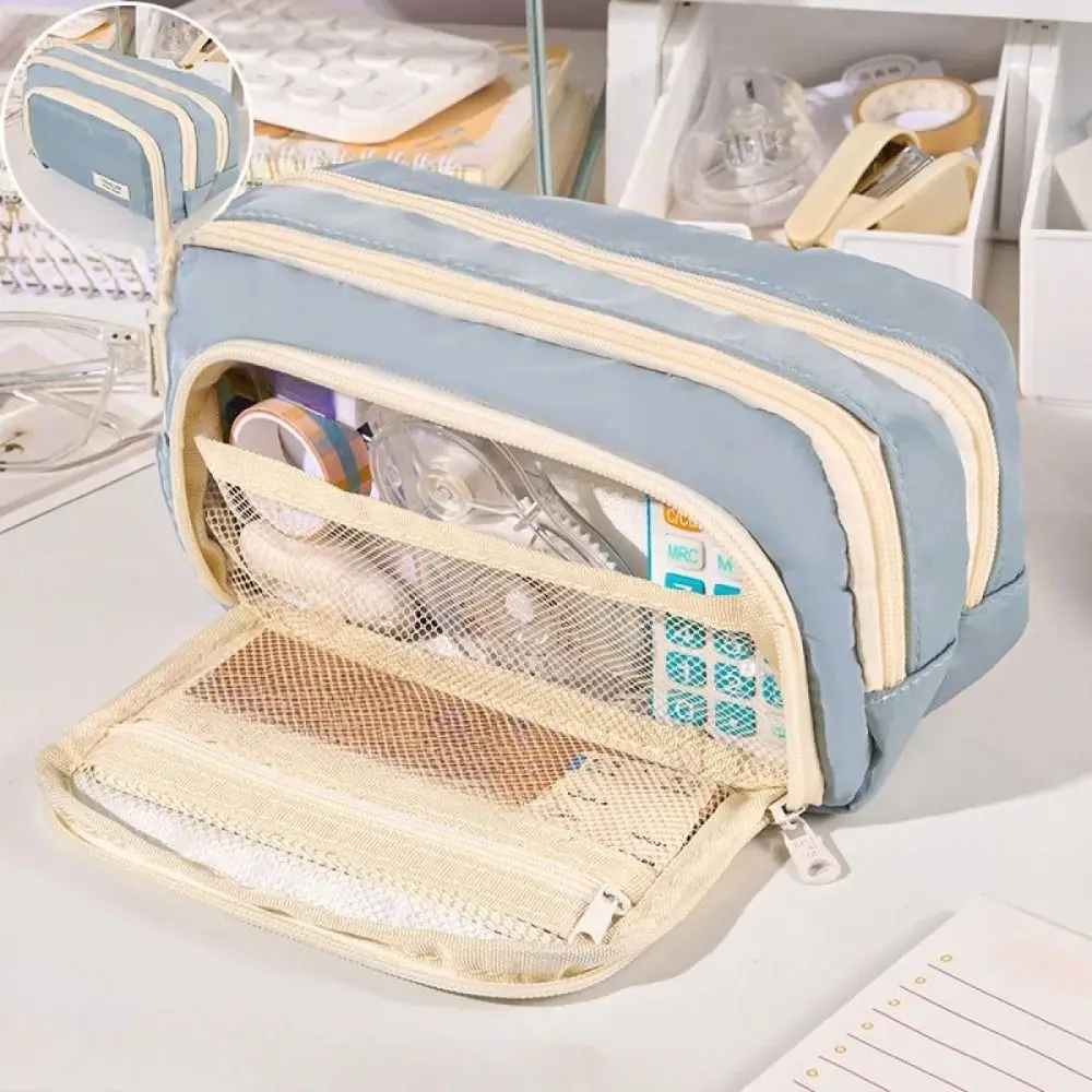 Stationery Multi-purpose Pencil Bag Multi-layer Large-capacity Pen Case Simple Aesthetic Desk Organizer Storage Pouch Student