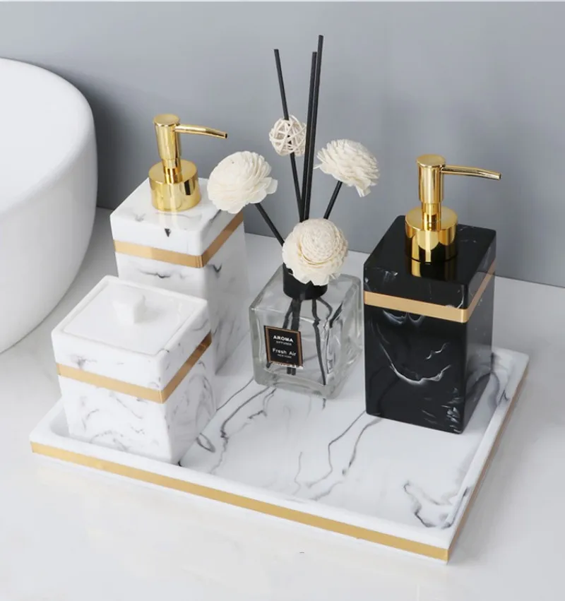 Nordic Resin Tray Hotel Marble Texture Storage Tray Bathroom Toiletries Counter trays Toiletries Dental Plates Bathroom Accessor