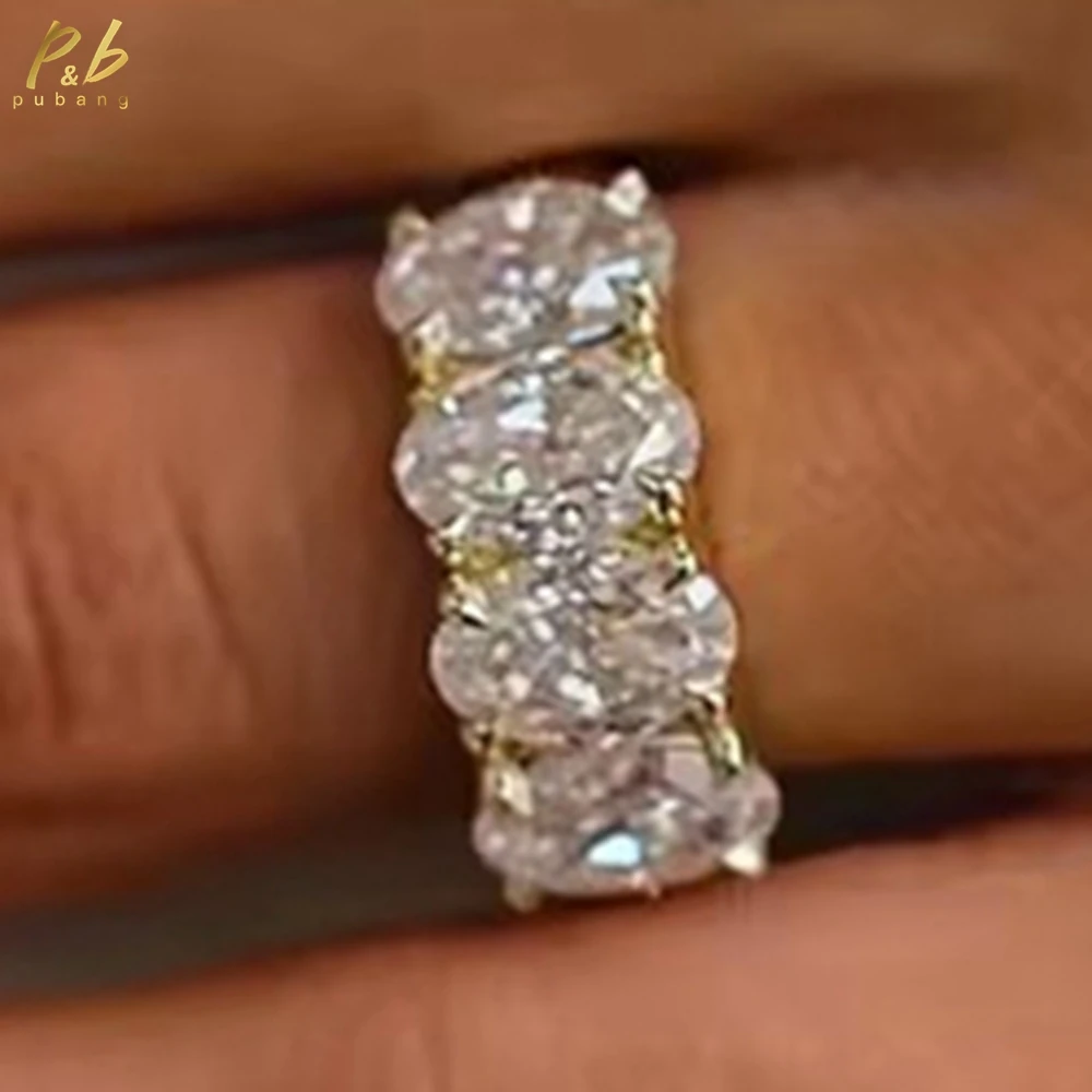 

PuBang 3EX VVS1 D Color 1.5CT Crushed Ice Oval Cut Each Eternity Band Moissanite Ring for Women 14K Yellow Gold Anniversary Band