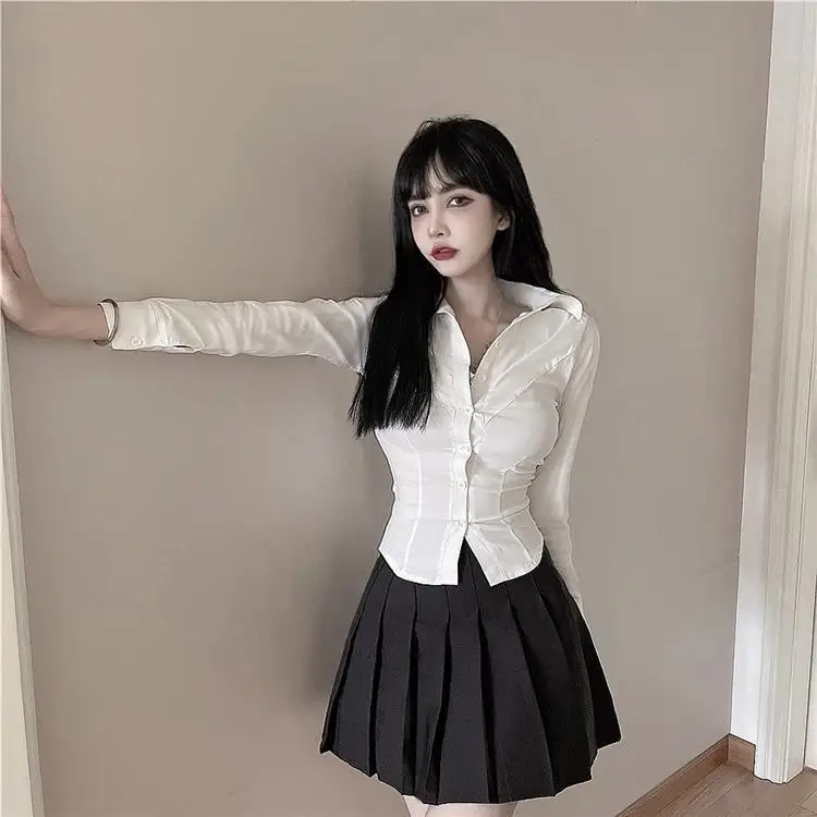 Weiße Frauen Shirts Schlanke Taille Koreanische Mode Blusen Y2k Kleidung Crop Tops Temperament Bluse 2025 Blusas Mujer De Moda 27h937