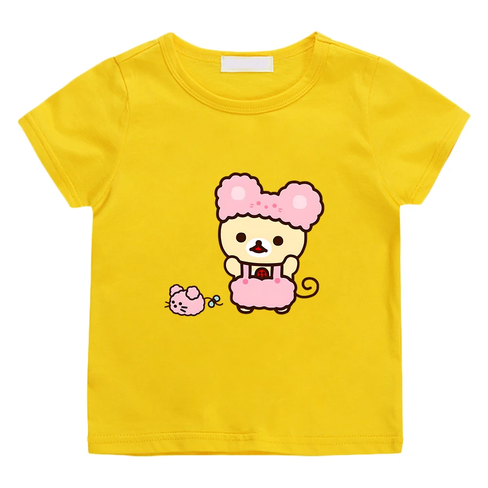 Rilakkuma Bear Kawaii T-shirt for Boys and Girls Children Cartoon Graphic Printing Tee-shirt 100% Cotton Summer Soft Tshirts Tee