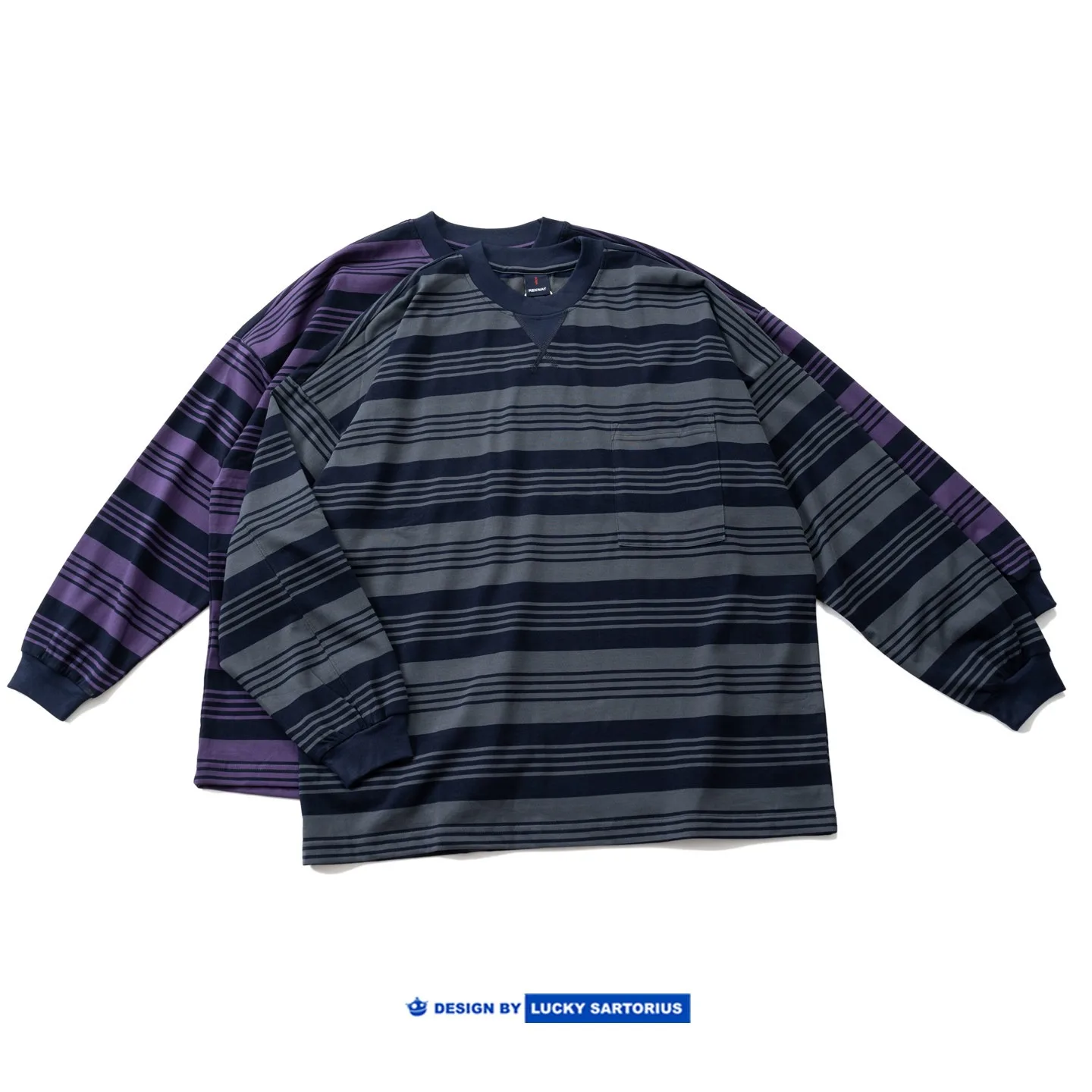 Japanese Retro Striped Elastic Loose Long Sleeved T-shirt Casual Trendy Tees