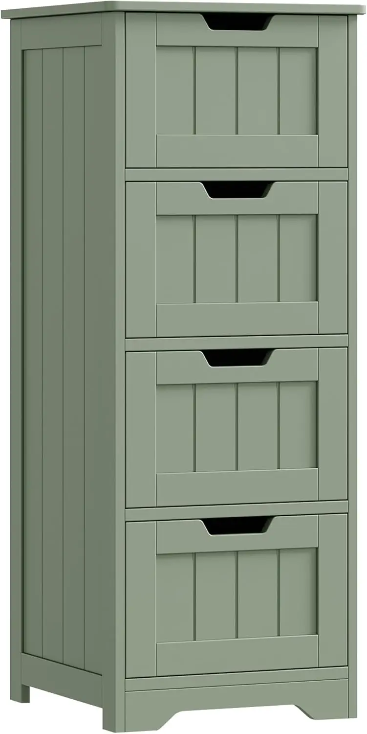 

Bathroom Storage Cabinet with 4 Drawers, Freestanding Narrow Cupboard for Entryway, Living Room, Green MDF