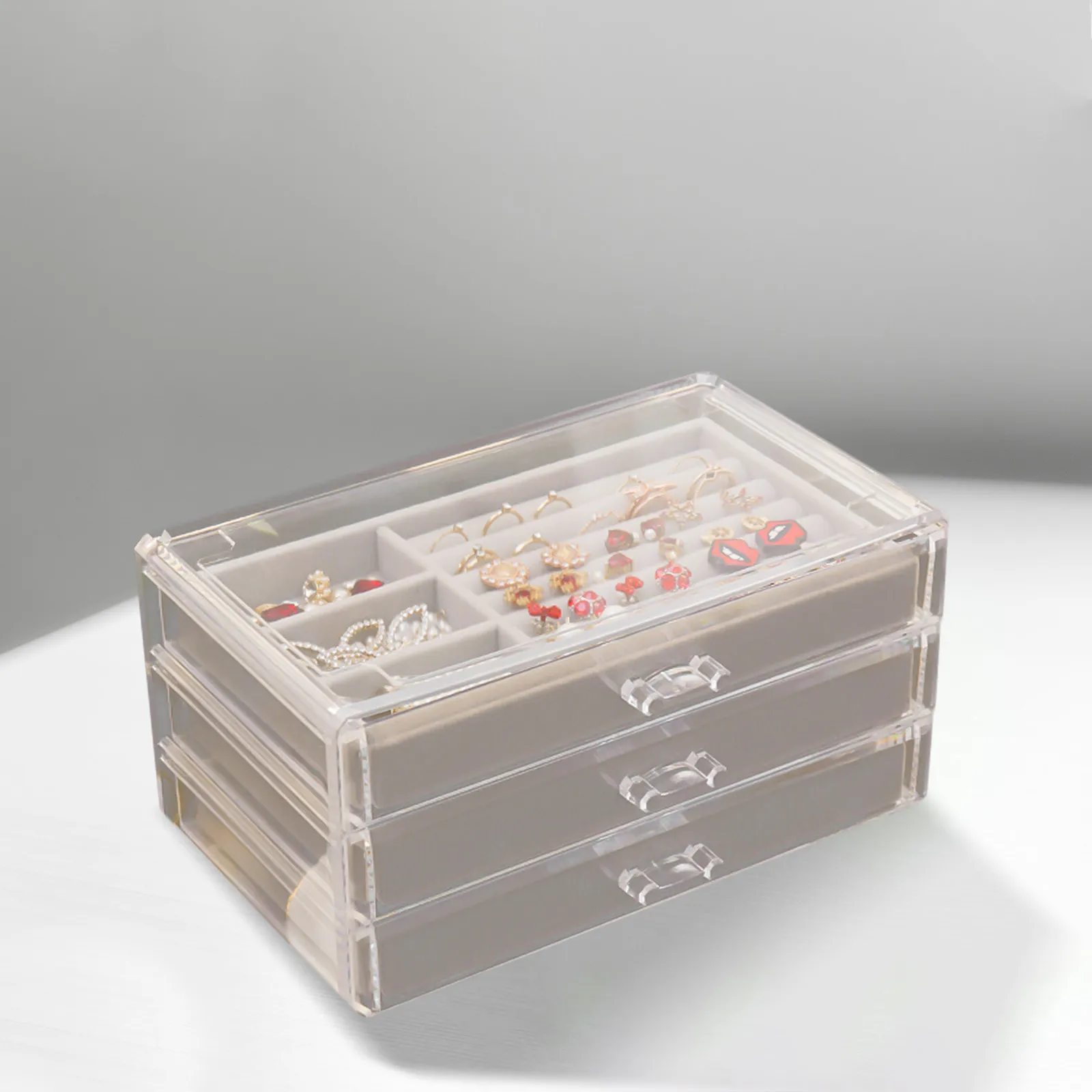 Large Capacity Multi-Layer Jewelry Box with Drawers Desktop Jewelry Organizer for Earrings Necklaces Rings Dustproof Acrylic