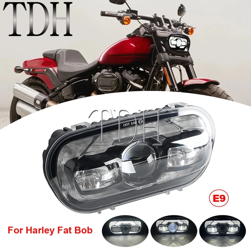 For Harley Softail Fat Bob 114 FXFB FXFBS 2018-2025 Motorcycle LED Headlight Lamp E9 E-Mark Head Light Plug & Play Headlamp