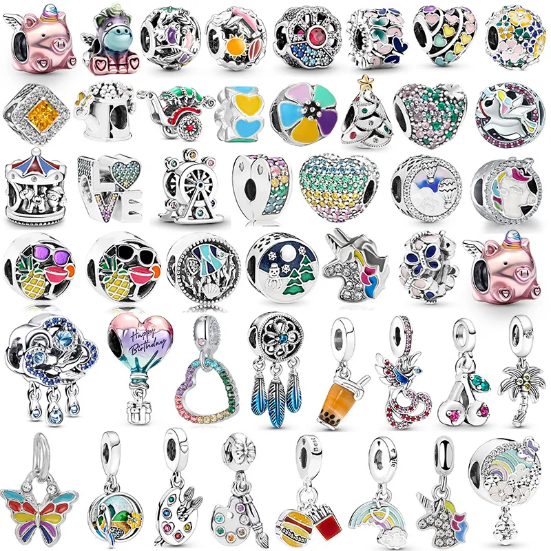 

2024 New Colorful Unicorn Pig Balloon Flower Charm Beads Pendant For Pandora DIY Bracelets Necklaces Jewelry Accessories Gifts