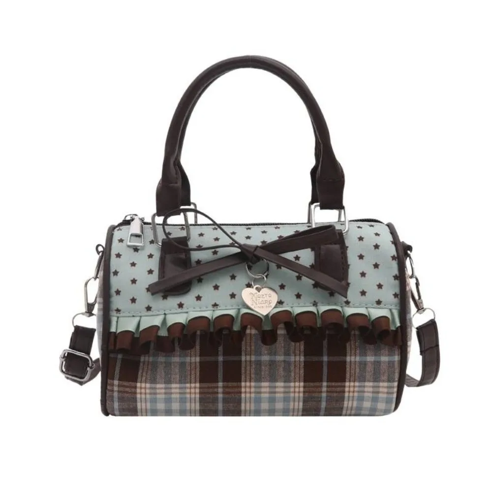 Vintage Portable Bow Polka Dot Handbag Color-blocked Lace Trim Bowler Bag Lightweight Exquisite Crossbody Bag Daily Use