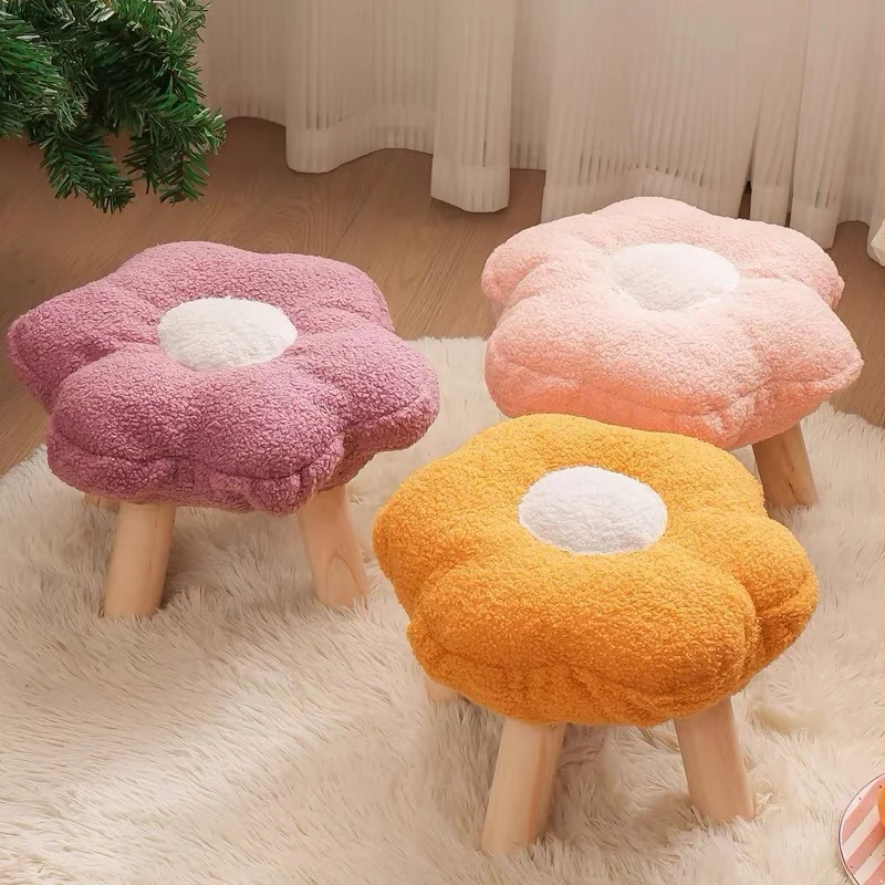 Plush Flower Stools Removable washable low stool Living Room Coffee Table Shoe Changing Ottoman Girls\' Bedroom Footrest Furnitur