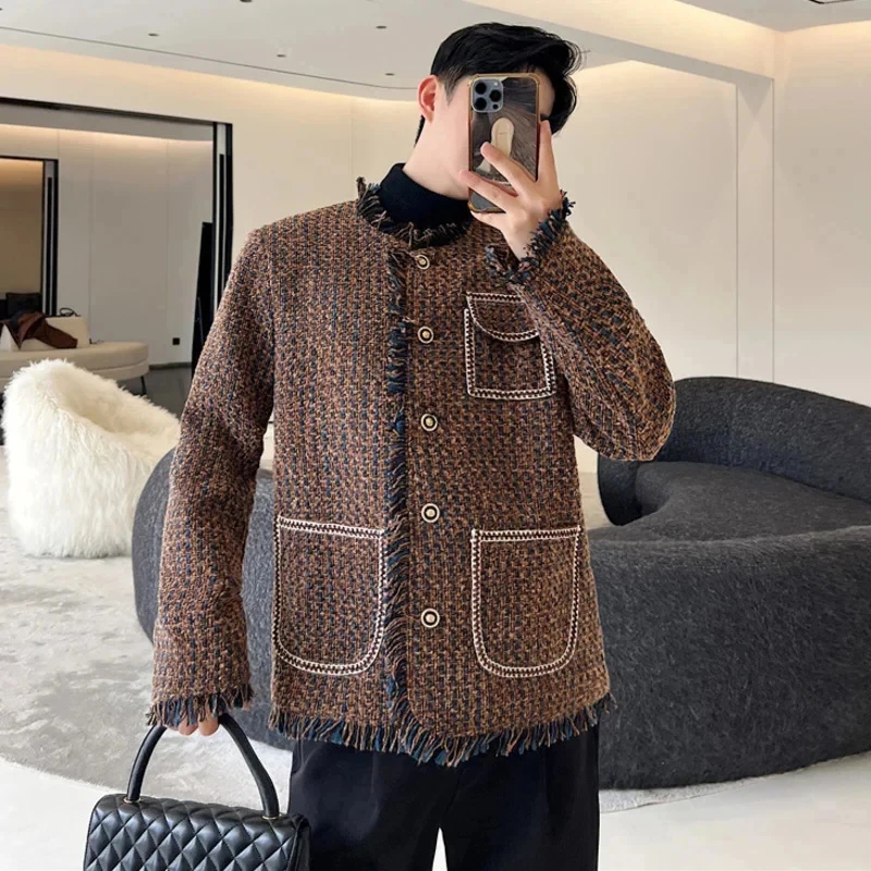 LUZHEN Tweed Woven Suit Jacket Trendy Men\'s Damaged Rough Edges Burrs Original Design Korean Elegant Stylish Blazer Coat LZ1730