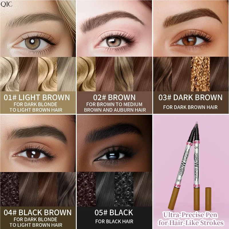 Two-Pronged Curved Eyebrow Pencil With Spoolie Brush Waterproof Long-lasting Natural Wild Brow Sleeper Silkworm Eyeliner 1pcs