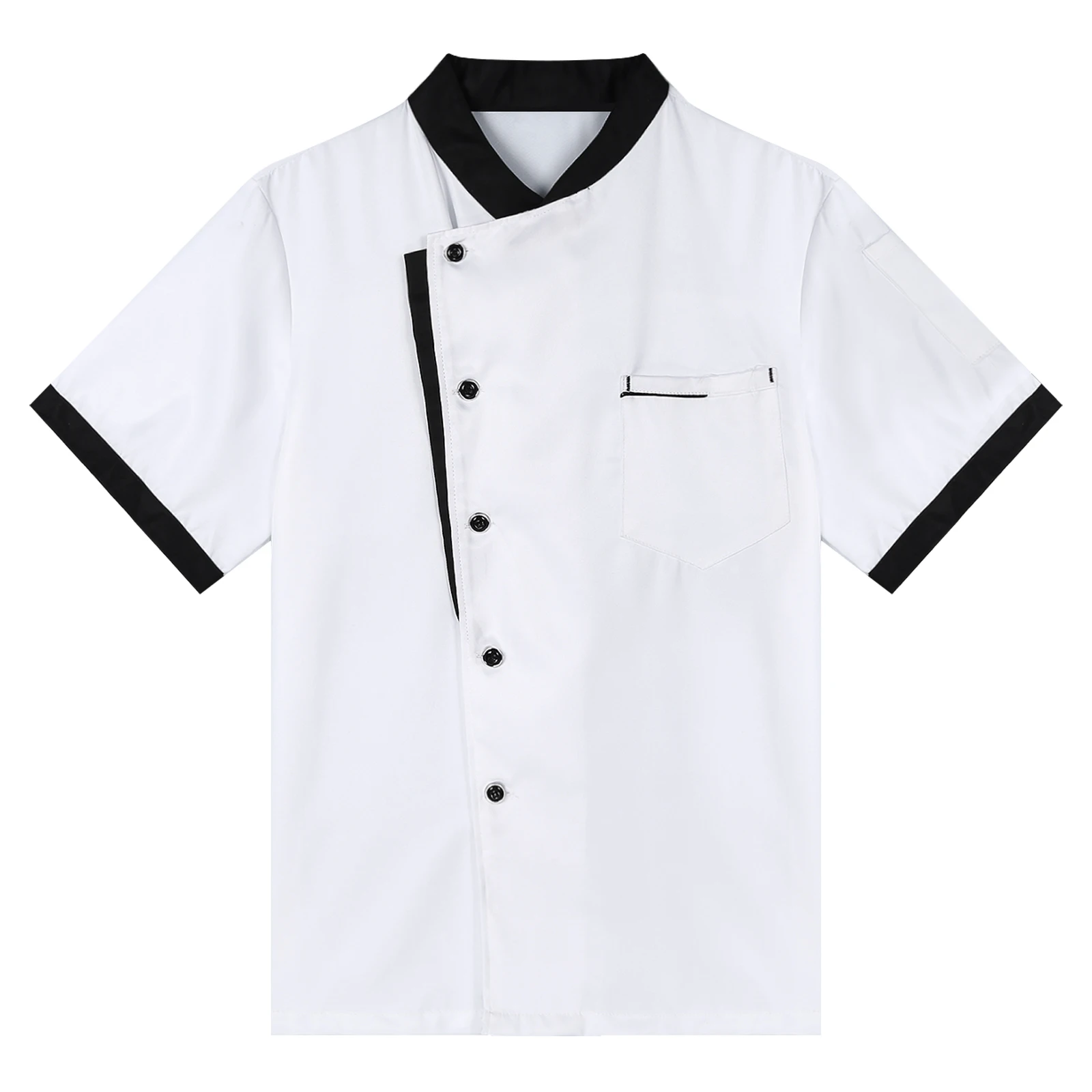 Mens Womens Unisex Short Sleeve Chef Coat Workwear Button Cook Jacket Bakery Canteen Restaurant Hotel Kitchen Working Uniform