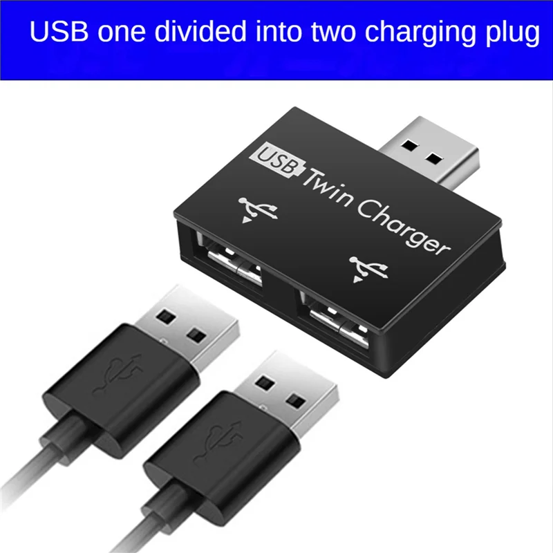 3X tragbarer Mini-USB-Hub auf 2-Port-Ladegerät, Hub-Adapter, USB-Splitter, Dual-USB-Lade-Extender für Telefon, Computer, Schwarz, Requisit