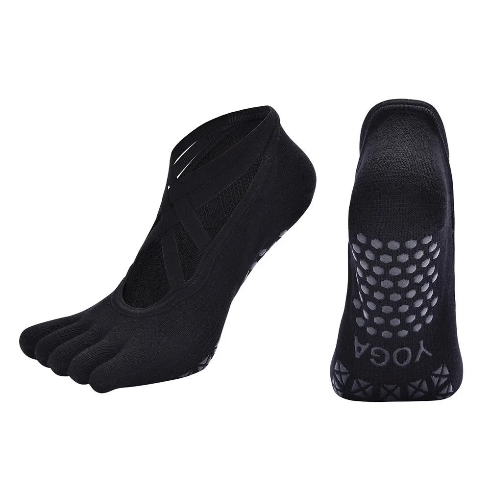 

Multicolor Anti Slip Pilates Socks Silicone Grip Strap Bandage Five Toe Yoga Sock Cotton Non-Slip Sole Non-Slip Yoga Sock