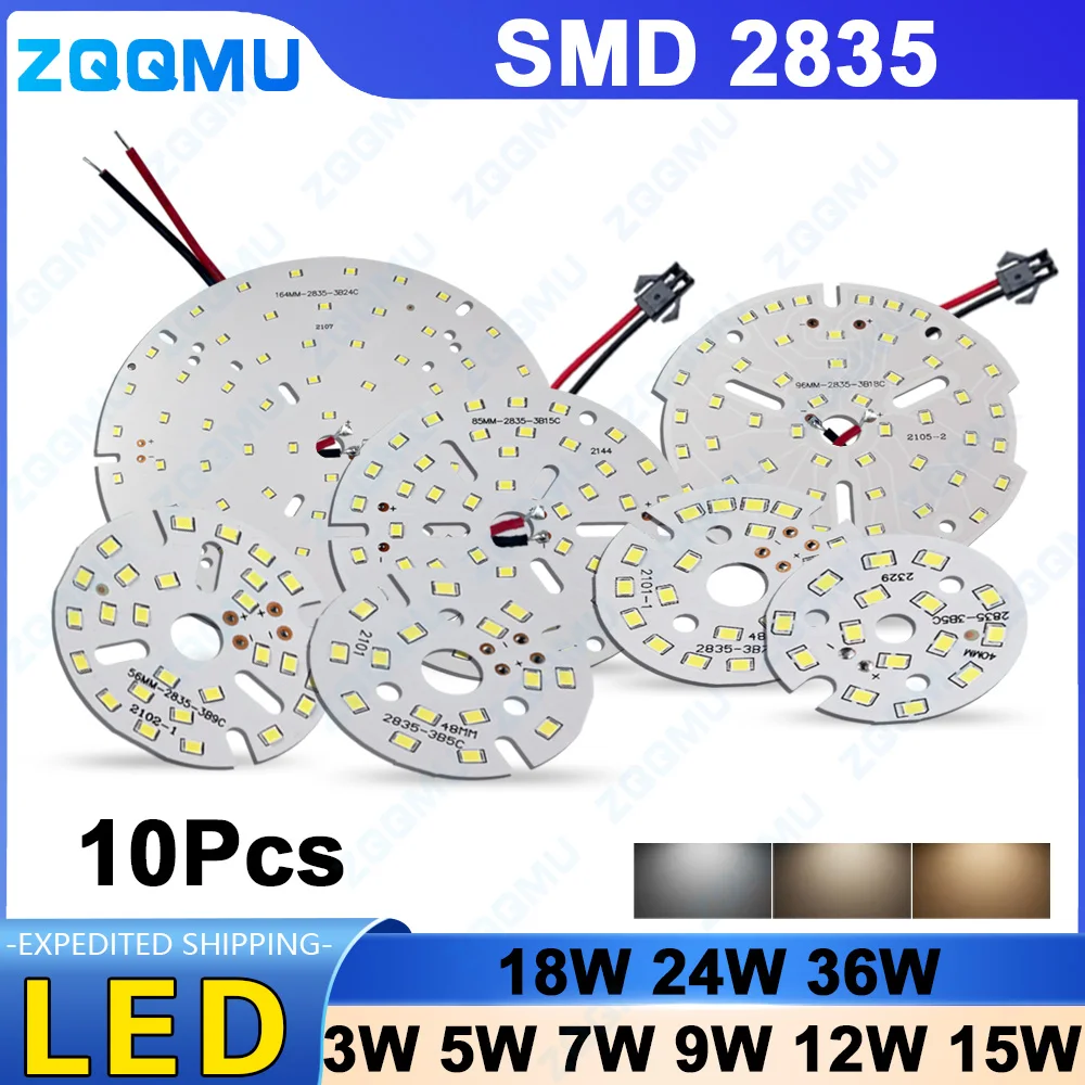5W 7W 9W 12W 15W 18W 24W 36W PCB Light Source Board Round Aluminum Lamp Panel LED Bulb Replacement Lamp Panel Welding Power Cord