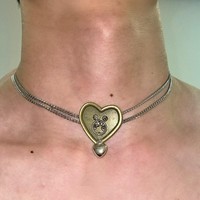 Retro Exaggerated Antique Bronze Heart Button Three-Dimensional Pendant Titanium Steel Chain Women's Party Jewelry Necklace