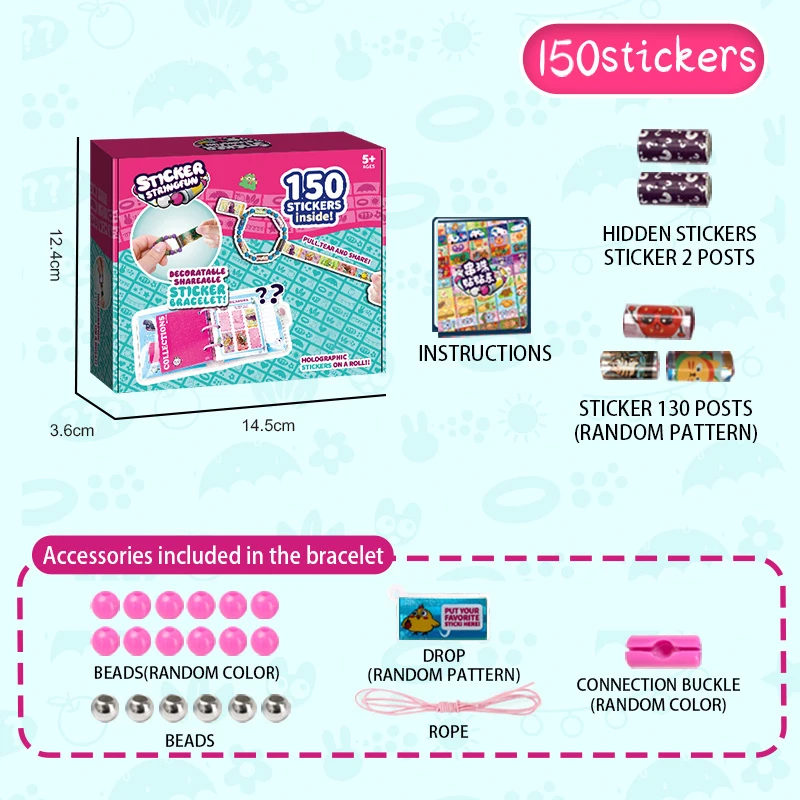 Creative DIY Sticker Bracelets Collectible Cards Children's Beaded Stickers Necklace Bracelet for Girl Early Education Toy Gifts