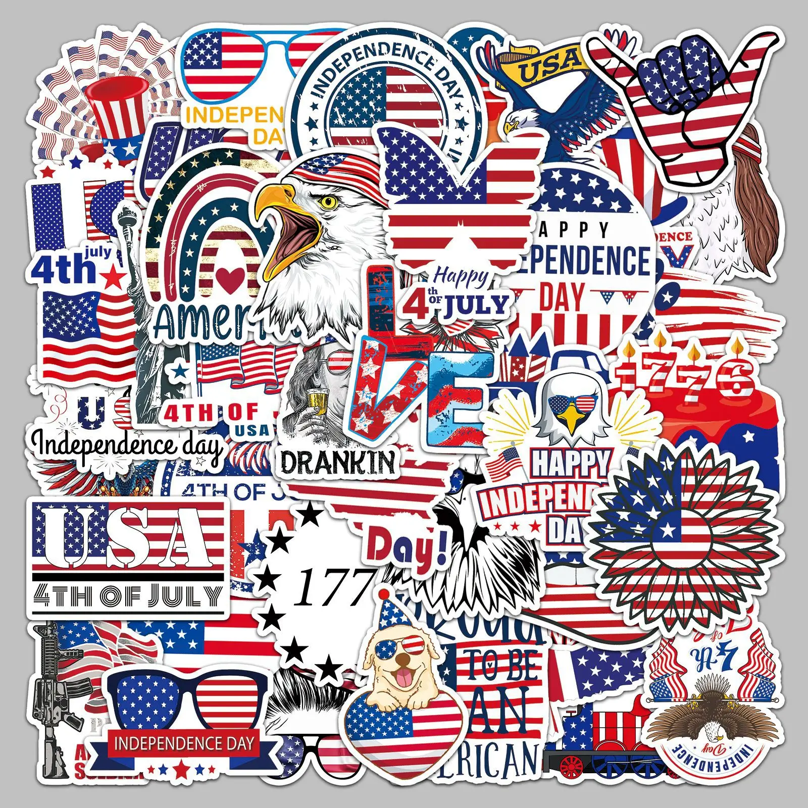 50 Pcs America Independence Day Waterproof Stickers Creative Graffiti Notebook Refrigerator Bicycle Decoration Sitcker Toys