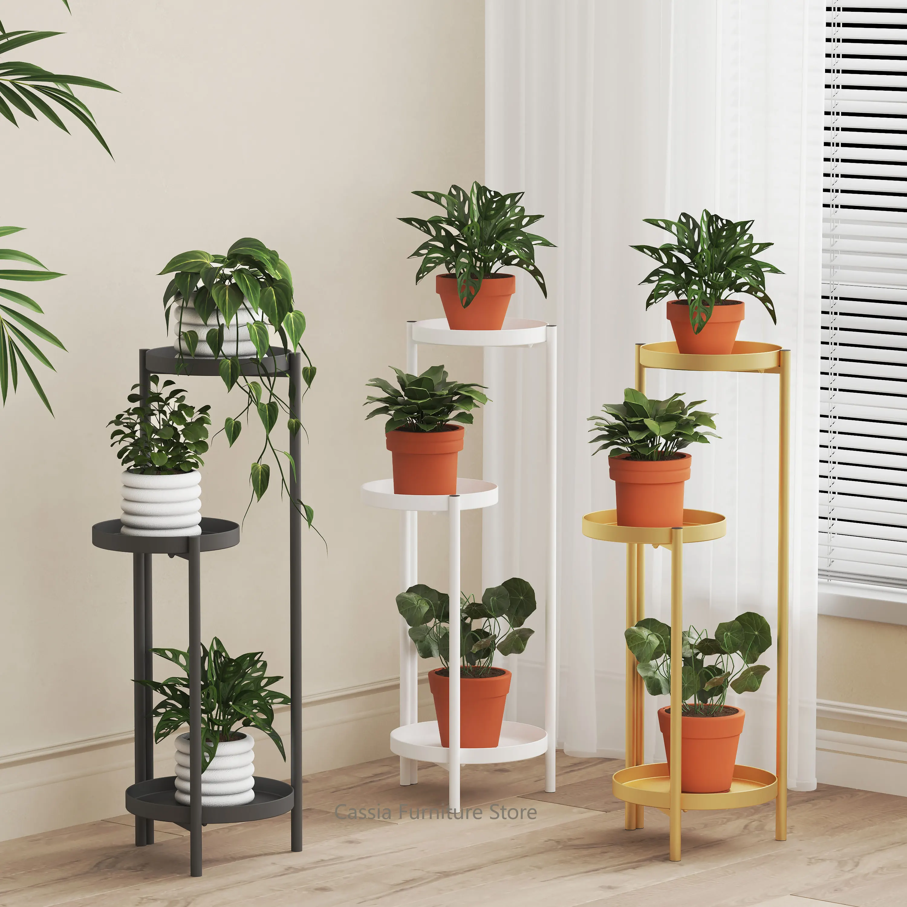 Industrial Iron Multi-Tier Floor Plant Stand for Living Room Balcony, Display Rack Flower Pot Holder