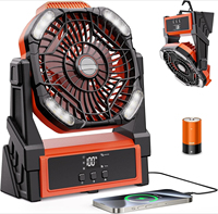 Portable Camping Fan Rechargeable Battery Operated Fans with Lights Outdoor Beach Tent Fan 4 Speed Adjustable Brightness