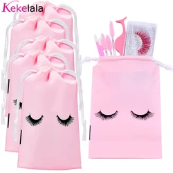 10Pcs Reusable Eyelash Aftercare Bags Drawstring Lashes Gift Bag Makeup Travel Beauty Gift Packaging Cosmetic Package Supplier