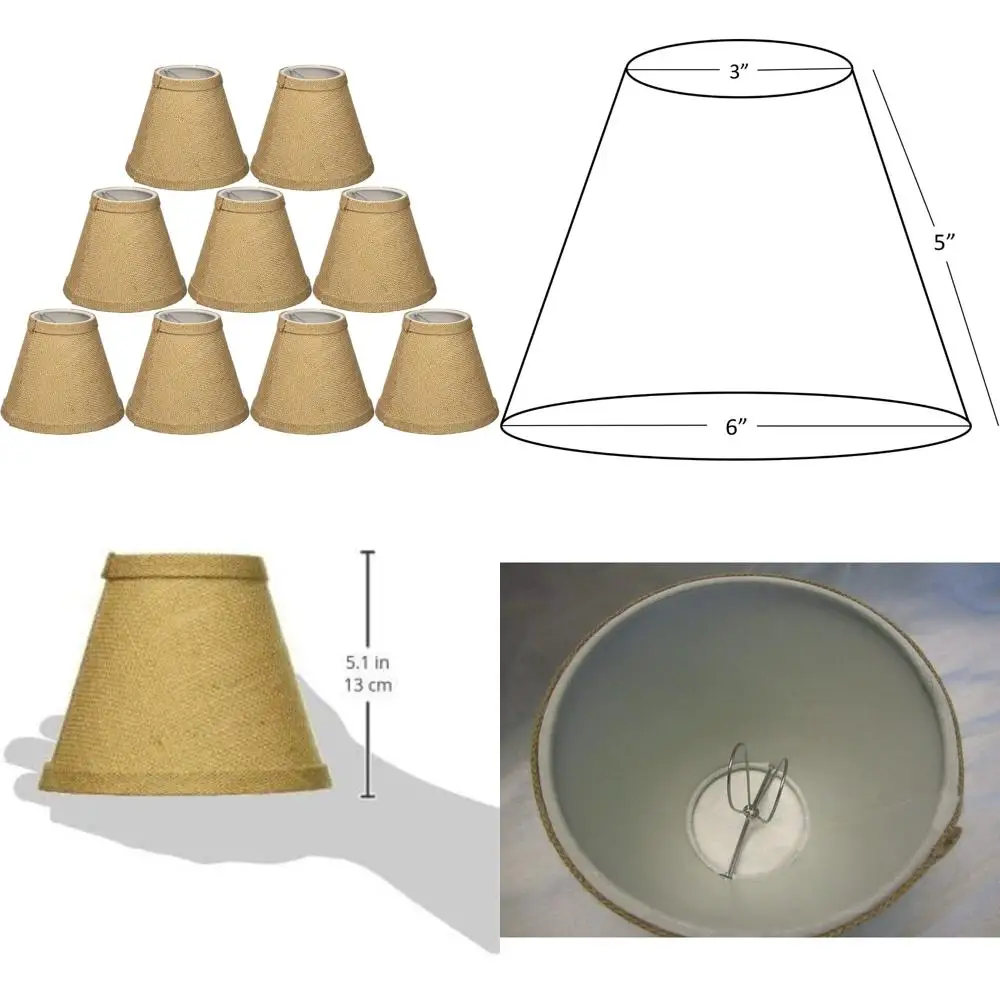 مجموعة ظلال ثريا من الخيش الطبيعي مكونة من 9 قطع، 3 × 6 × 5 بوصات، تصميم مشبك، ملحقات الإضاءة الزخرفية الريفية #1