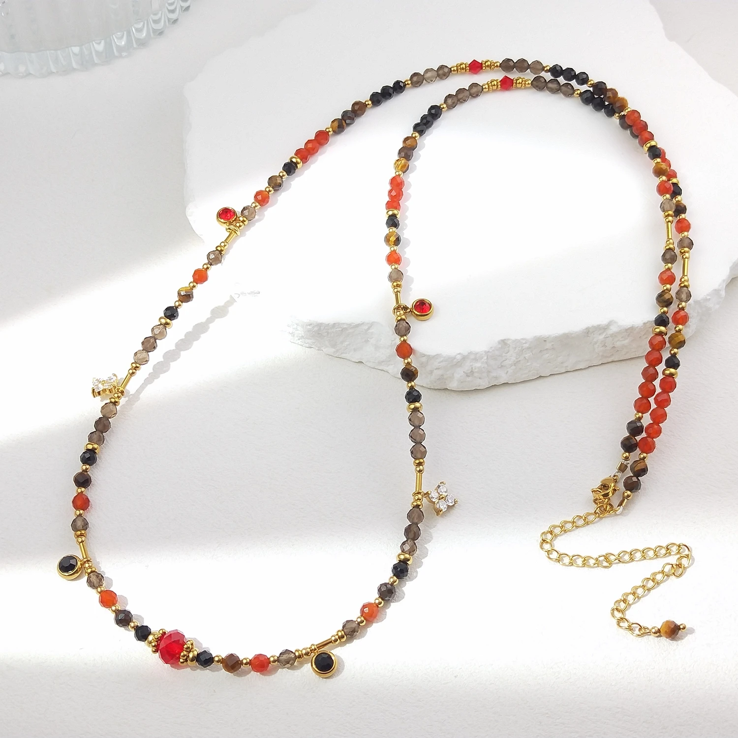 lii-ji-4mm-beads-black-tourmaline-tiger-eye-carnelian-smoky-quartz-stainless-steel-waist-chain-76-10cm-natural-stone-jewelry
